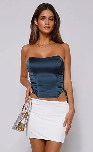 Tiger Mist Satin Gray Lace Up Amity Corset Crop Top thumbnail 3