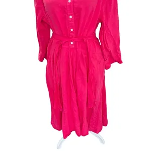 Rosso35 100% Linen Belted Midi Shirt Dress Fuchsia Pink Italy US 14 thumbnail 4