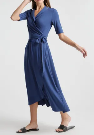 Quince Tencel Jersey Midi Wrap Dress Navy Blue Size Small thumbnail 1