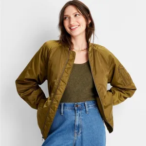 SHINY GOLD GREEN OVERSIZED BOMBER JACKET Target A New Day Size Large EUC‎ thumbnail 1