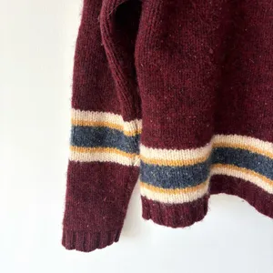Vintage Abercrombie & Fitch Wool Cropped Sweater Burgundy Red Yellow Stripes thumbnail 4