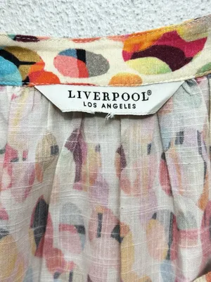 Liverpool Multicolor Puff-Sleeve Blouse XL Dot Print V Neck Short Sleeve READ thumbnail 3