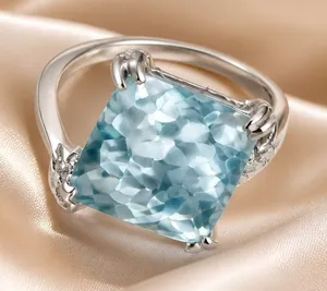 & Other Stories Gorgeous Stainless Steel Silver w/ Gorgeous Frosted Blue/W Color Gemstone Size 6 thumbnail 1