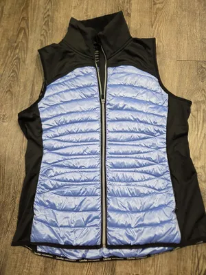 Calvin Klein Womens Blue Metallic Down Puffer Vest Large thumbnail 1