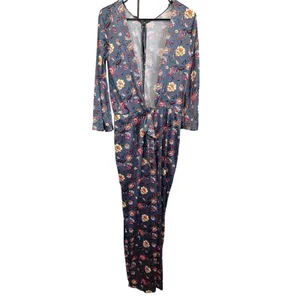 Victoria's Secret Floral Satin Open Back Wide‎ Leg Jumpsuit Medium thumbnail 4