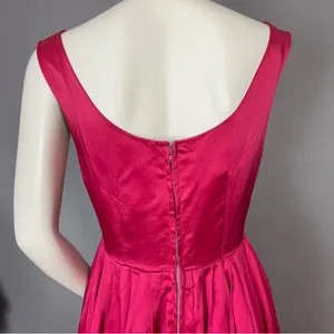 Vintage 1950s Dress A-Line Pink‎ Sleeveless Retro Satin FLAWS Handmade Zip-Up thumbnail 6