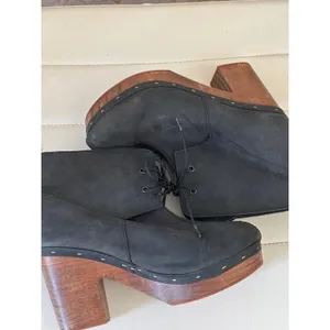 Free People Black Suede Lace Up Wood Platform Clog Ankle Boots‎ Made in Spain 37 thumbnail 4