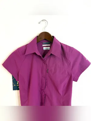 Columbia Women’s Shirt Purple Button Up Omni Shield Short Sleeve Size Small thumbnail 3