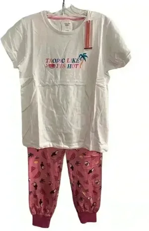Chelsea Peers Women's XS Pajama Set‎ Tropic Like It's Hot in White and Pink thumbnail 1