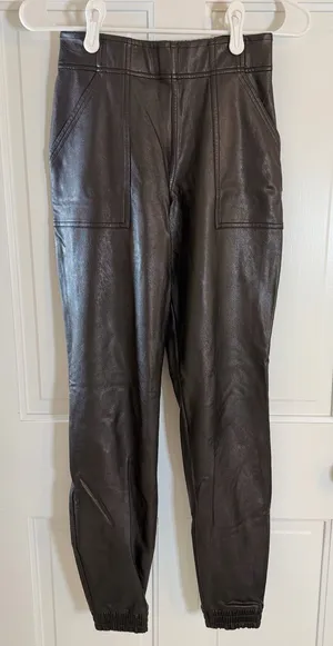 SPANX Leather-Like High Rise Jogger Pants Black Size XS 20283R thumbnail 1