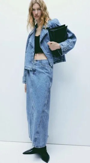 NWT H&M Denim Maxi Skirt in Light Denim Blue | Size 6 US thumbnail 3