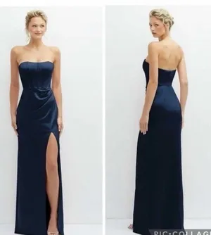 After Six 6888 Strapless Corset Satin Gown Midnight Navy Blue 4 thumbnail 2