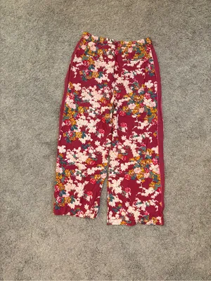 Anthropologie Maroon Floral Ankle Pants with Side Track Pant Stripe and Pockets thumbnail 4