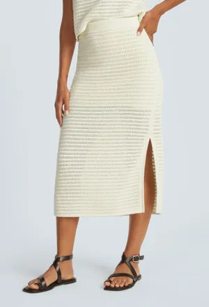 Everlane The Crochet Knit Skirt In Cream White Medium Organic Cotton thumbnail 1