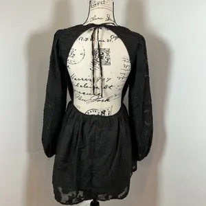 Nasty Gal Collection Black‎ Floral Mini Dress Long Sleeve Open Back UK 6 US 2 thumbnail 5