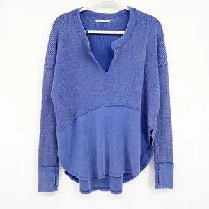 Free People Womens Monterey Thermal Indigo‎ Blue Boho Slouchy Oversized Top XS thumbnail 2