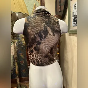 POETRY Crop Top Mixed Animal Print Snake Leopard Glam Minimalist Mock Neck S thumbnail 5