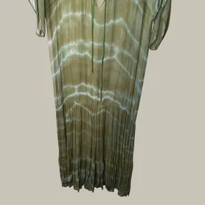 Green Dragon Tie Dye Maxi Dress Olive Green Boho Sheer Overlay Slip Dress L thumbnail 2