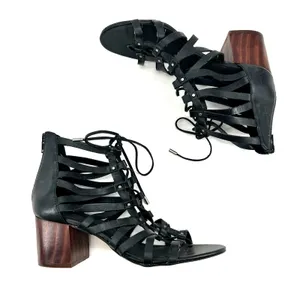 ALDO Myssi Lace-up Block Heel Sandals Strappy Ankle Open Toe Black Gladiator 9 thumbnail 2