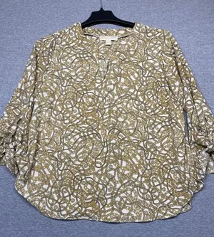 Women's Michael Kors Blouse, Size L, White & Gold Chain Print thumbnail 1