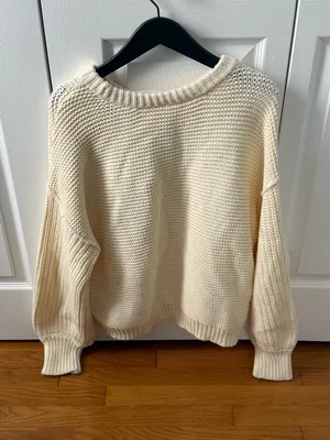Free People Dream Cable Crew Sweater in Cream thumbnail 3