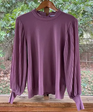 Sioni Women's Milano Sweater Pleated Bishop Sleeves Purple Size L thumbnail 1