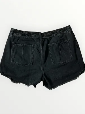 Aerie Black Denim Elastic Waist Distressed Boyfriend Shorts Sz Large #273 thumbnail 5