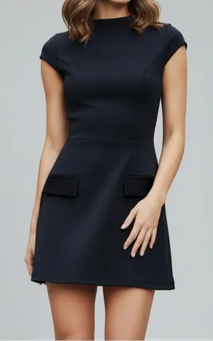 LEAU Cote Cap Sleeves Pocket Mini Dress, Black, Medium thumbnail 1