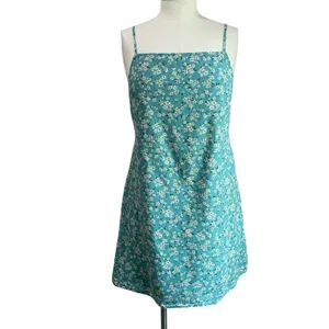 American Eagle Blue Floral Tie Back Mini Dress Size L Square‎ Neck Sundress thumbnail 3