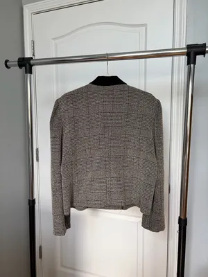 Women’s Gray Plaid Double-Breasted Blazer with Black Collar thumbnail 3