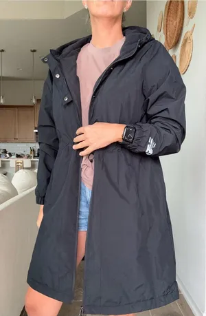 NWT New Balance Black Longline Hooded Rain Jacket or Parka Large thumbnail 1