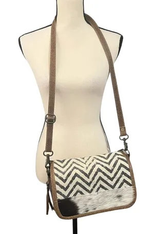 Myra Bag Women's Leather Cotton Crossbody Bag Purse 13"x9"x3" Western Country thumbnail 1