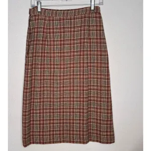 1970s Pendleton Virgin Wool Plaid Skirt USA Midi 27” Brown Red Medium thumbnail 8