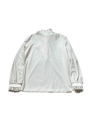 Vintage Women’s Victorian Blouse Cream Lace Ruffles Neck Edwardian Regency thumbnail 9