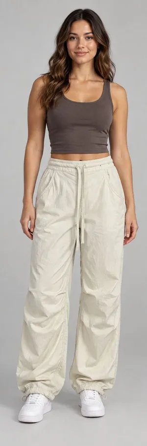 Hollister Parachute Baggy Pants Women XS Cream Adjustable Rise Cinch Hem 8479 thumbnail 1