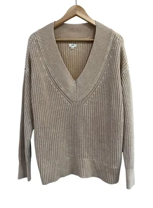 Aerie Womens Tan Marled Shaker Knit V-Neck Sweater Size M Long Sleeve Pullover thumbnail 1