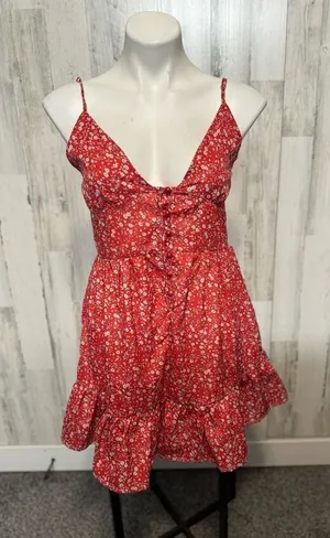 Red Floral Ruffle Mini Dress – Size Small – Cute Summer/Brunch Dress thumbnail 1