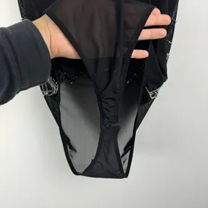 BKE Black Sheer Mesh Bodysuit Sz Large Embellished Jewel Rhinestone Y2K thumbnail 15