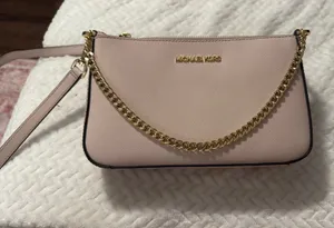 Pink Michael Kors Crossbody Purse with gold chain thumbnail 1