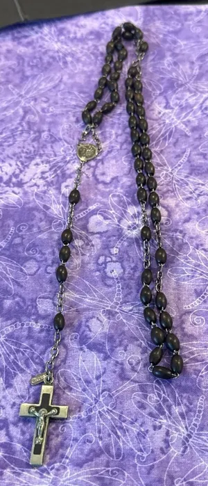 Vintage Black Wood Bead Rosary Catholic Prayer Beads Crucifix Cross France 21"‎ thumbnail 1