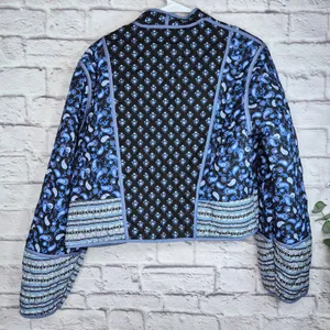 Reversible Quilted Jacket Floral Paisley Patchwork Cropped Boho Cottagecore L XL thumbnail 7