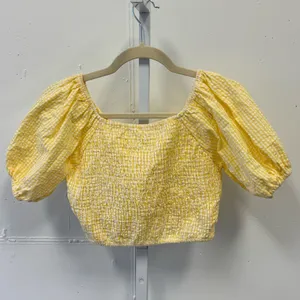 NWT Anthropologie Sim & Sam Yellow Gingham Picnic Crop Top Puff‎ Sleeve Small thumbnail 2