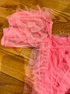 Michella vintage 1990s Barbiecore off the shoulder tulle pink/black bow dress M thumbnail 9