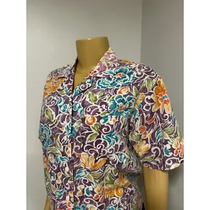 Picture Perfect Vintage Floral Button Down Shirt Short Sleeve Purple Teal Large thumbnail 2