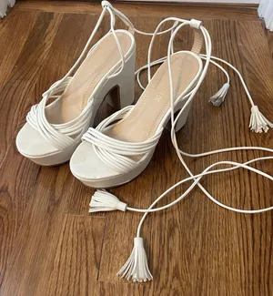 Chase and Chloe These Three Boutique Chunky White Wrap Around Heels thumbnail 1