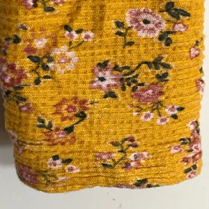 Hollister Womens Mustard Yellow Floral Waffle Knit Ruched V-Neck‎ Top Medium thumbnail 4