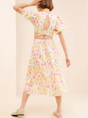 Anthropologie En Saison Ula Midi Dress in Pink Fruits Multi Size Medium thumbnail 3