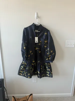 TUCKERNUCK Navy Jasmine Vine Jacquard Palmerston Dress M thumbnail 3