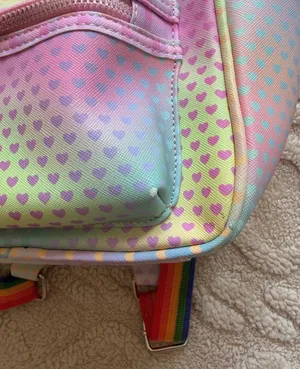 Under One Sky Girls Mini Backpack & Coin Purse - Pastel Rainbow Colors W/ Hearts thumbnail 2