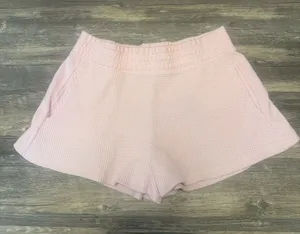 Women's Light Pink Waffle-Knit Athletic Shorts with Elastic Waist and pockets thumbnail 1
